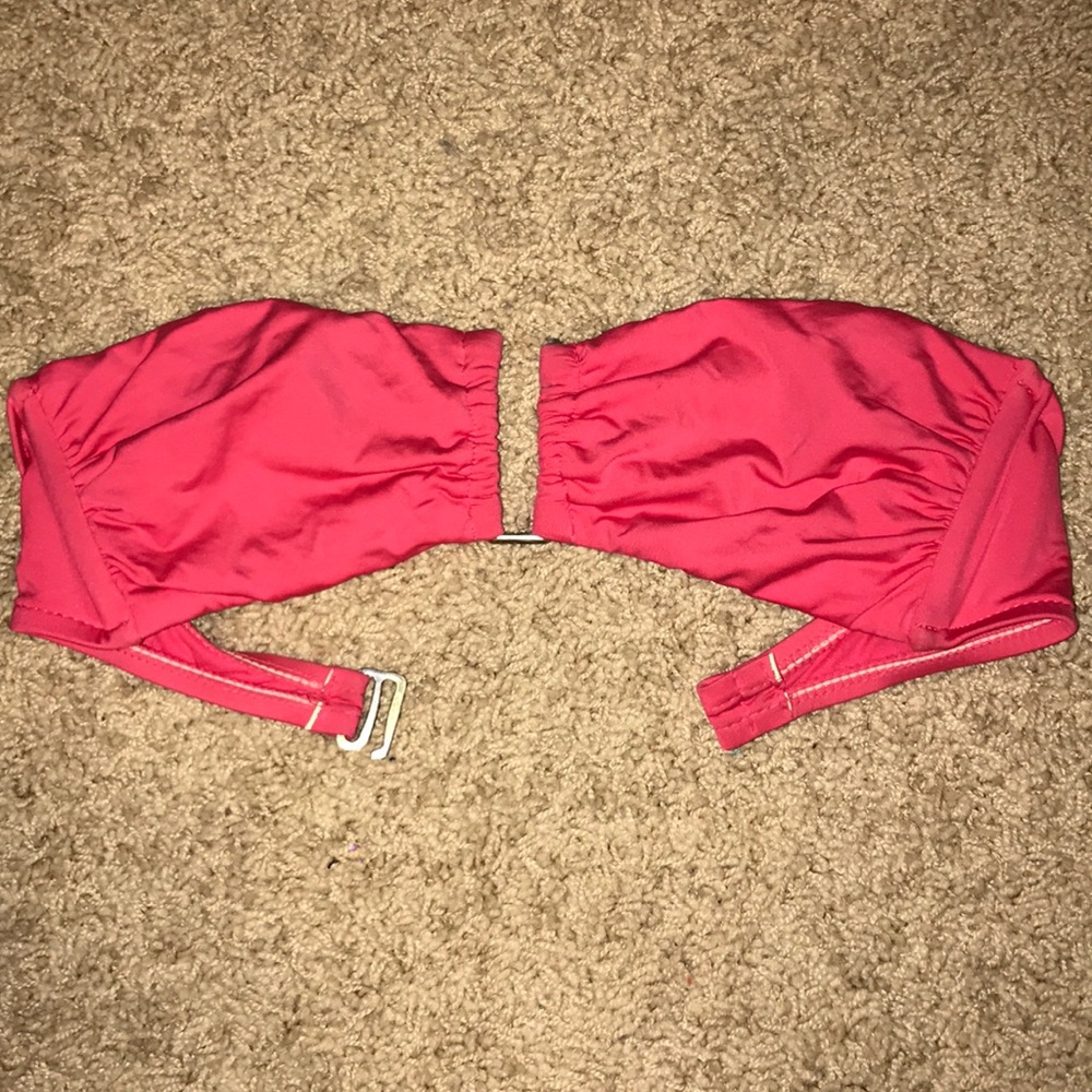 Coral bandeau bikini top.